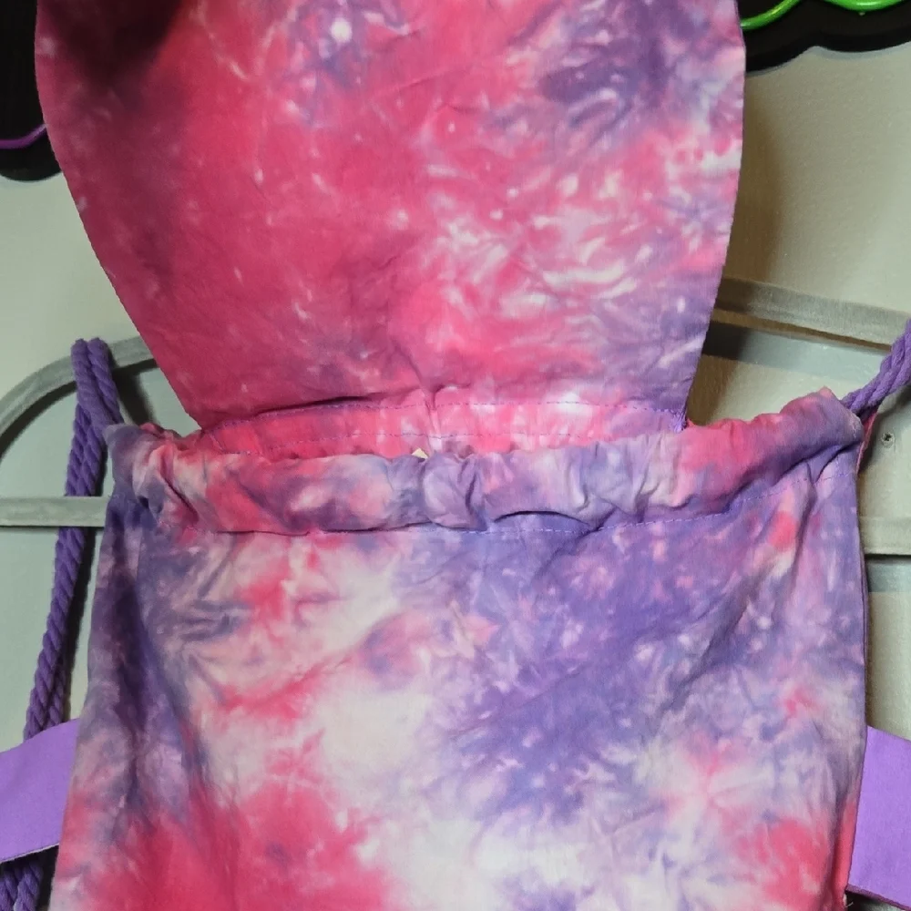 Lush Tie-Dye Sleepy Bear Drawstring Backpack Pink Purple Organic‎ Cotton 11